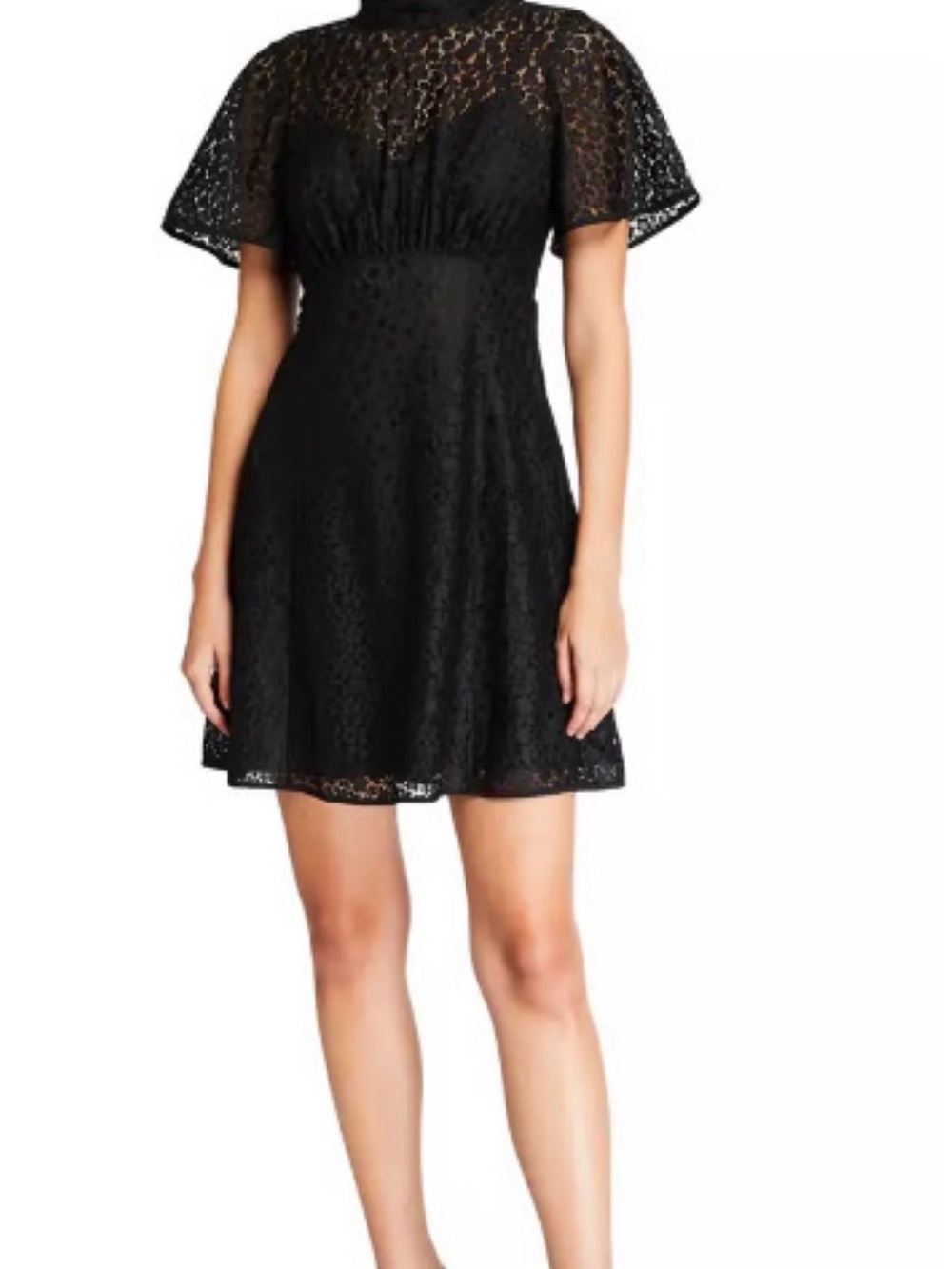 kate spade Flora Leopard Lace Black Short Sleeve Fit-and-Flare Mini Dress